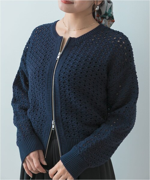 URBAN RESEARCH ROSSO（アーバンリサーチロッソ）の「F by ROSSO　柄編みZIPカーディガン（カーディガン/ボレロ・レディース・OFF×BLK/RED/NAVY・FREE）」の8枚目の写真