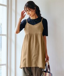 nissen | 大きいサイズ　２点セット（カットソー楊柳チュニック＋５分袖リブＴシャツ）(チュニック)
