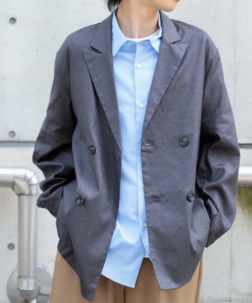 ITEMS URBANRESEARCH(アイテムズ アーバンリサーチ)の「『セットアップ対応』Linen Blend Double Jacket(テーラードジャケット・メンズ・CHA/IVO/BRN・M/L)」の2枚目の写真