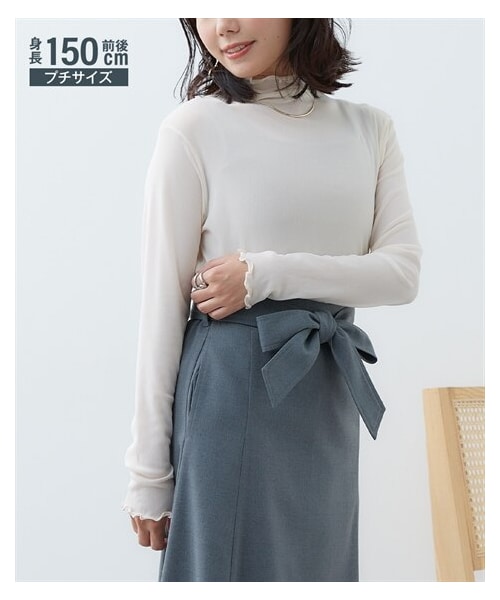 nissen（ニッセン）の「小さいサイズ　シアーハイネックカットソー　低身長さん・小柄女性（Tシャツ/カットソー・レディース・アイボリー/ブラック・PSS/PS/PM/PL）」の5枚目の写真