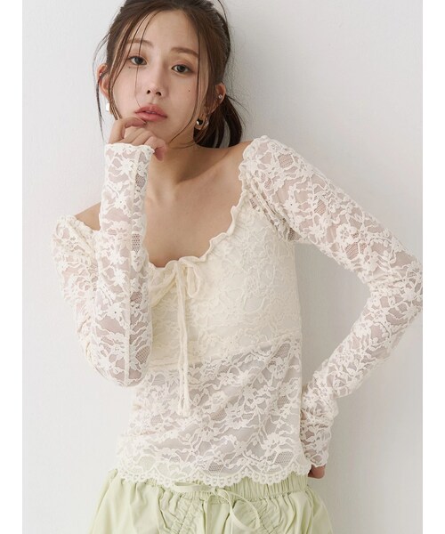 CALNAMUR（カルナムール）の「ピーチレースパットイントップス（Tシャツ/カットソー・レディース・オフホワイト/ブラック/イエロー・F）」の3枚目の写真