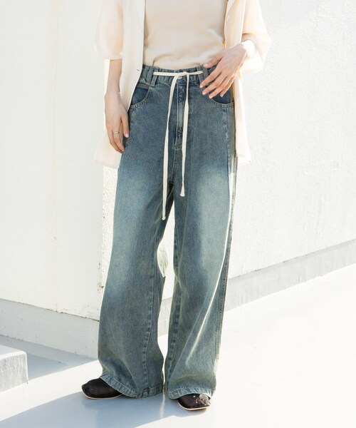 KBF（ケイビーエフ）の「『2サイズ展開』ドローストリングデニム（デニムパンツ・レディース・BLACK/BLUE/GRAY・36/38）」の4枚目の写真