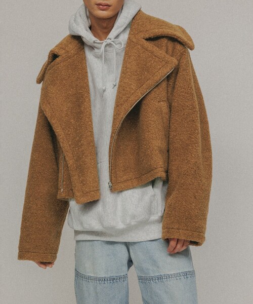 ADAM ET ROPE'（アダムエロペ）の「［OUTER］BOA RIDERS JACKET UNISEX（ライダースジャケット・レディース・オフホワイト/ブラウン・38/40）」の4枚目の写真