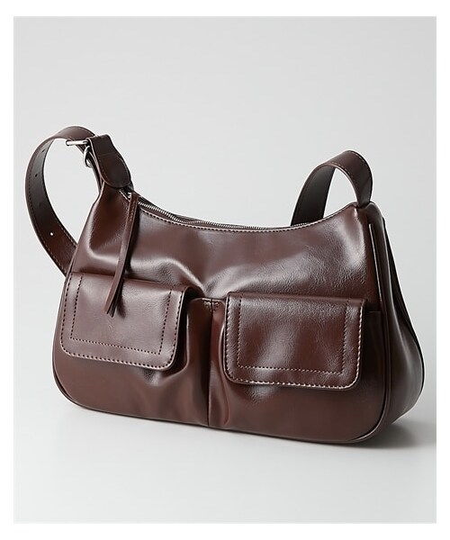 nissen（ニッセン）の「艶合皮ダブルフラップポケットショルダーバッグ（ショルダーバッグ・メンズ・ブラック/ブラウン/ワイン/グレー・Y）」の3枚目の写真