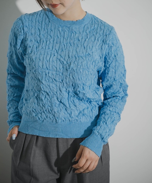 THE GOODLAND MARKET（ザグッドランドマーケット）の「COOHEM　CRUSHED CABLE KNIT PULLOVER（ニット/セーター・レディース・19BLACK/60SAX/24ORANGE・Free）」の2枚目の写真