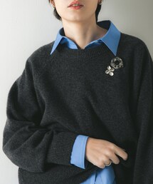 カシミヤ強縮クルーネックニット