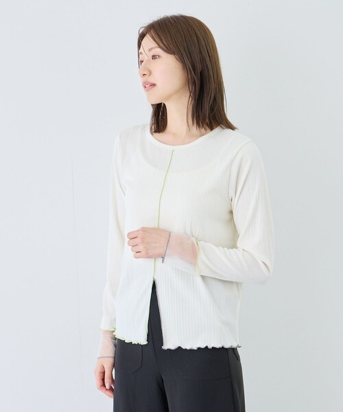 Jayro（ジャイロ）の「袖シアーメローカットソー（Tシャツ/カットソー・レディース・ブラック系/ホワイト系/ライトグリーン/ピンク・F）」の21枚目の写真