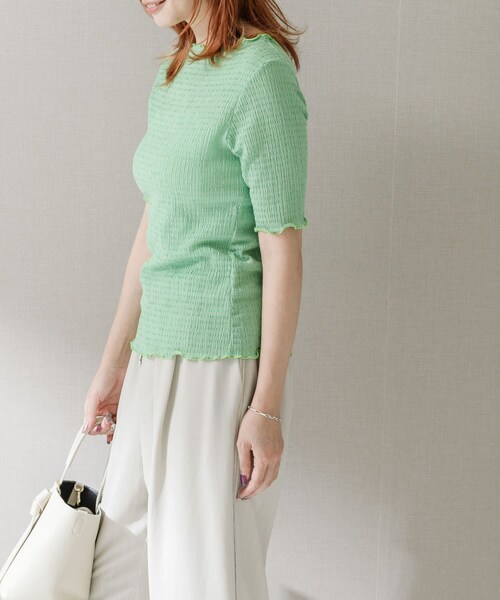 URBAN RESEARCH ROSSO（アーバンリサーチロッソ）の「シアー楊柳ボートネックプルオーバー（Tシャツ/カットソー・レディース・WHITE/GREEN/NAVY・FREE）」の9枚目の写真