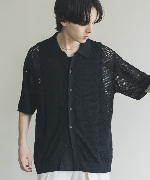 SENSE OF PLACE by URBAN RESEARCH(センスオブプレイスバイアーバンリサーチ)の「『洗濯可』ドライタッチメッシュシャツカーディガン(カーディガン/ボレロ・メンズ・BLACK/MINT/BLUE GRAY・M/L)」の6枚目の写真