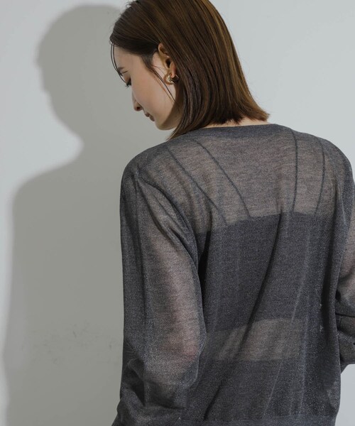 SENSE OF PLACE by URBAN RESEARCH（センスオブプレイスバイアーバンリサーチ）の「シアーメランジラメカーディガン（カーディガン/ボレロ・レディース・CHARCOAL/YELLOW/ORANGE・one）」の5枚目の写真