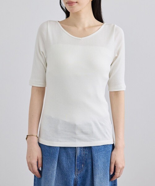 ADAM ET ROPE'(アダムエロペ)の「ハイウェットテレコ2WAYネックT(Tシャツ/カットソー・レディース・ブラック/オフホワイト・F)」の19枚目の写真