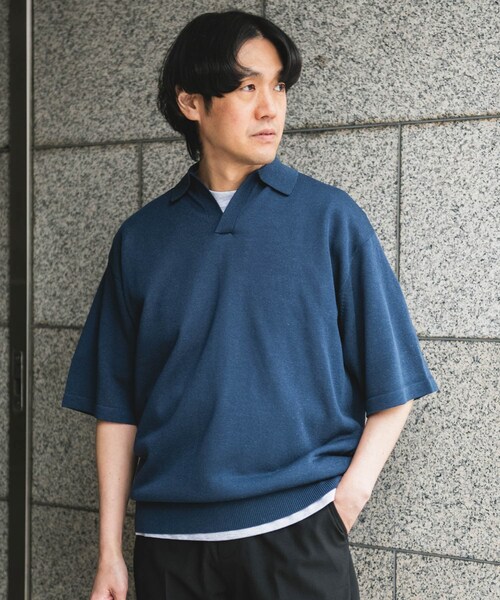 URBAN RESEARCH DOORS（アーバンリサーチドアーズ）の「リネン混ハイゲージ スキッパーニットポロシャツ（ポロシャツ・メンズ・BLACK/BLUE・M/L）」の15枚目の写真