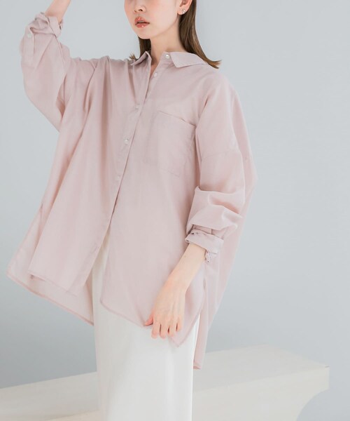 URBAN RESEARCH ROSSO（アーバンリサーチロッソ）の「『WEB/一部店舗限定』『UR TECH Smart Linen Touch』イージーリネンオーバーシャツ（シャツ/ブラウス・レディース・LIGHT PINK/BRN STRIPE/NAVY・Free）」の3枚目の写真