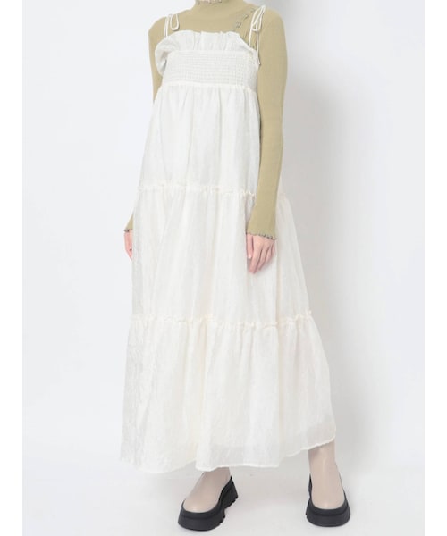 merry jenny（メリージェニー）の「シャーリングティアードキャミワンピース（ワンピース・レディース・オフホワイト/ピンク/チャコールグレー・F）」の14枚目の写真