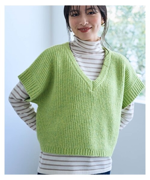 nissen（ニッセン）の「Vネックショート丈ニットベスト【Otona Purete】（ニット/セーター・レディース・黒/ライムミックス・M/L/LL/3L/4L/5L/6L）」の11枚目の写真