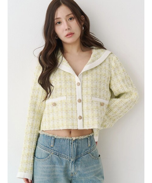 CALNAMUR（カルナムール）の「セーラーツイードジャケット（ノーカラージャケット・レディース・イエロー/パープル/クリア・F）」の16枚目の写真