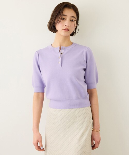 ROPE'（ロペ）の「前後2WAY 5分袖ニットプルオーバー/イージーケア（ニット/セーター・レディース・ブラック/ネイビー/ラベンダー/レッド・F）」の6枚目の写真