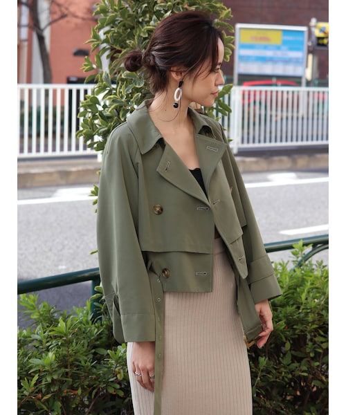 MURUA（ムルーア）の「ベルテッドショートトレンチ（トレンチコート・レディース・ブラック/ベージュ/カーキ・F）」の9枚目の写真