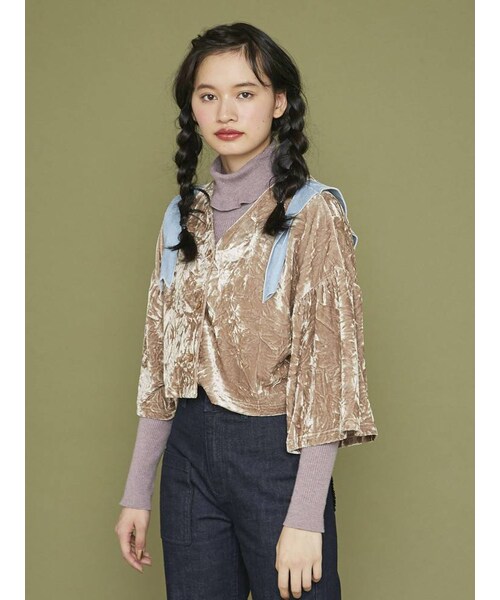 ショルダーリボンベロアtops