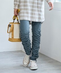 nissen | 大きいサイズ　シャーリングすごのびストレッチデニムスリムパンツ（チュニック用）（ゆったりヒップ）(パンツ)