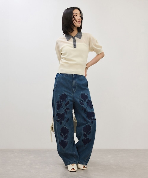 ADAM ET ROPE'(アダムエロペ)の「【定番】ラミーニットポロシャツ(ポロシャツ・レディース・キナリ/ダークブラウン系/サックス・F)」の6枚目の写真
