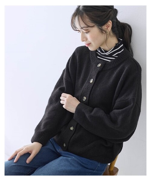 nissen（ニッセン）の「ノーカラーニットカーディガン【Otona Purete】（カーディガン/ボレロ・レディース・エクリュ/黒/グリーン・M~LL/3L~4L/5L~6L）」の5枚目の写真