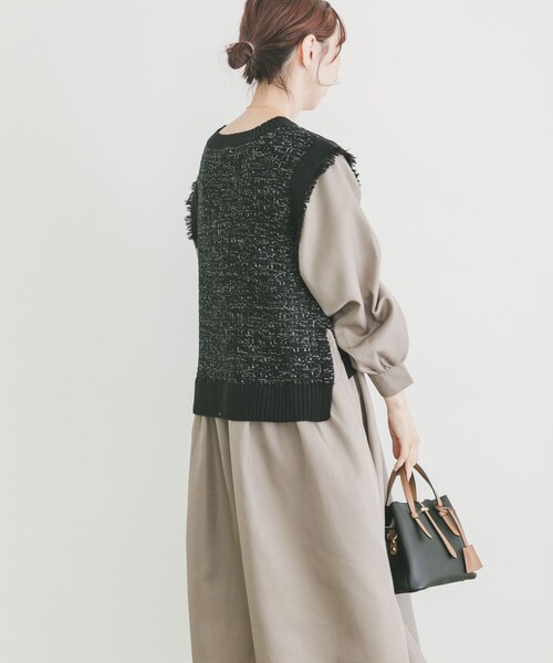 ITEMS URBANRESEARCH(アイテムズ アーバンリサーチ)の「ツイードニットドッキングワンピース(ワンピース・レディース・BLK×WHT/BLK・FREE)」の5枚目の写真