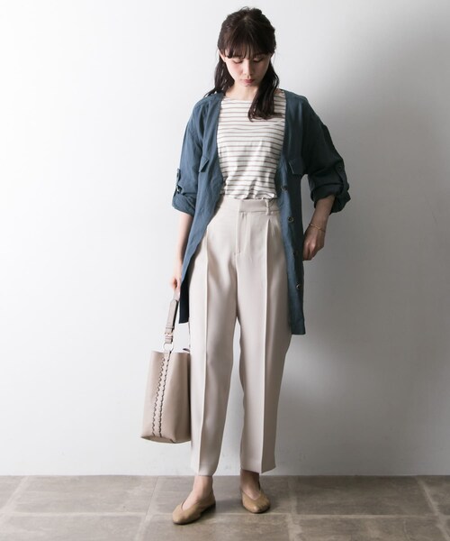 URBAN RESEARCH（アーバンリサーチ）の「LI/RYノーカラーサファリジャケット∴（ミリタリージャケット・レディース・BEIGE/NAVY・FREE）」の19枚目の写真