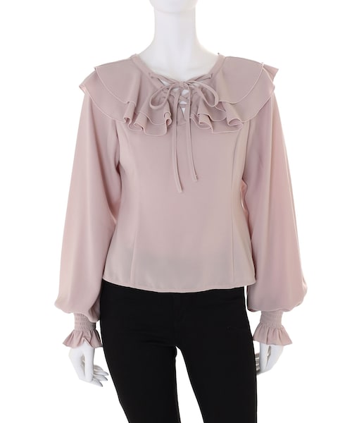 EATME（イートミー）の「ダブルフリルレースアップブラウス（シャツ/ブラウス・レディース・レッド/ブラック/ピンク/オフホワイト・F）」の9枚目の写真