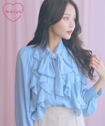 marun | ＜大きいサイズ＞シフォンジョーゼットフリルブラウス marun(シャツ/ブラウス)