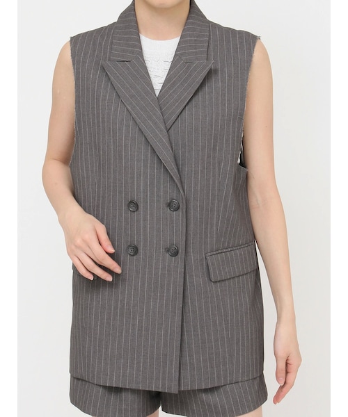 MURUA（ムルーア）の「ピークドラペルダブルミドルジレ（ベスト・レディース・グレー/ブラック/ネイビー/モカ/オレンジ・F）」の6枚目の写真