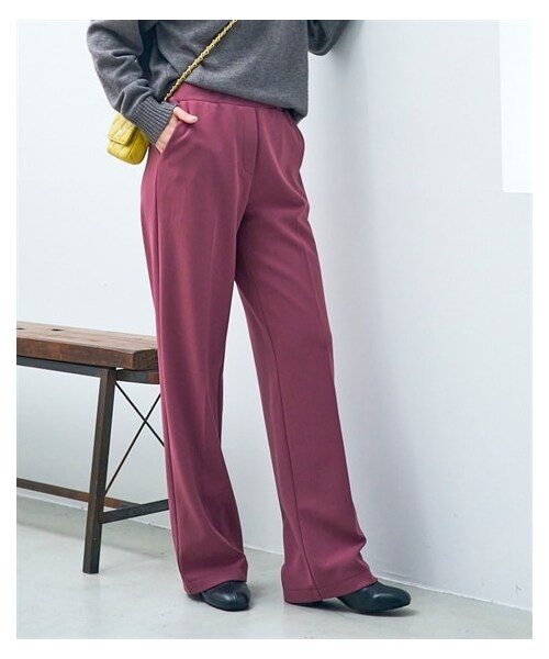 nissen（ニッセン）の「＜大きいサイズ＞ あったか裏起毛カットジョーゼットストレートパンツ（ゆったりヒップ）（選べる２レングス）■大人の落ち感シリーズ■（パンツ・レディース・黒/ローズピンク/キャメルベージュ/アズールブルー/チャコール・L/LL/3L/4L/5L/6L/8L/10L）」の20枚目の写真