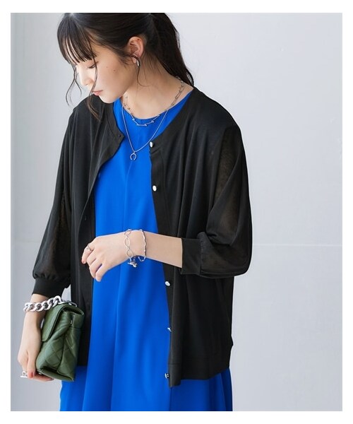 nissen（ニッセン）の「ひんやり涼しいシアースラブクルーネック7分袖ゆるカーディガン（UVカット・接触冷感）＜大きいサイズ有＞（カーディガン/ボレロ・レディース・オフホワイト/グレーベージュ/ピンク/黒・S/M/L/LL/3L/4L/5L/6L/8L/10L）」の4枚目の写真