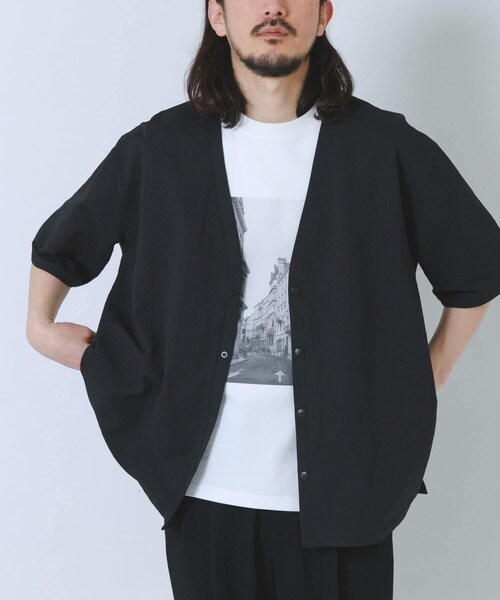 ITEMS URBANRESEARCH(アイテムズ アーバンリサーチ)の「『接触冷感/イージーケア/吸水速乾/撥水/防汚』高機能シアサッカー 半袖カーディガン(楽着シリーズ)(カーディガン/ボレロ・メンズ・BLACK/BEIGE/L.BLUE・M/L)」の5枚目の写真