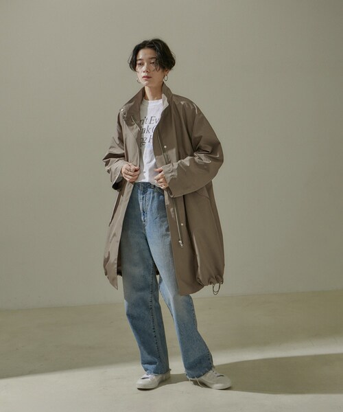 ADAM ET ROPE'（アダムエロペ）の「[24SS]ミリタリースタンドカラーコート/モッズコート【撥水加工・洗える】（ミリタリージャケット・レディース・ブラウン系/オフホワイト・F）」の7枚目の写真
