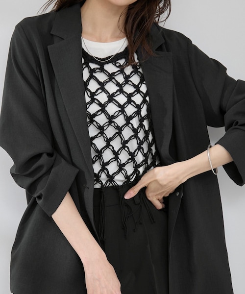 ROPE' PICNIC（ロペピクニック）の「【接触冷感・吸水速乾・防シワ】エフォートレスリラックスジャケット/通勤・セットアップ対応（テーラードジャケット・レディース・チャコール/ライトグレー/ベージュ・38/40）」の21枚目の写真