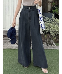 dazzlin | ダブルハイウエストワイドデニムパンツ(デニムパンツ)