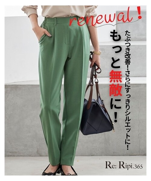 nissen（ニッセン）の「大きいサイズ こなれBEAUTYストレッチテーパードパンツ（ゆったりヒップ）(選べる２レングス)（パンツ・レディース・スモーキーグリーン/グレイッシュブルー/ネイビー/黒/オフホワイト・L/LL/3L/4L/5L/6L/8L/10L）」の6枚目の写真