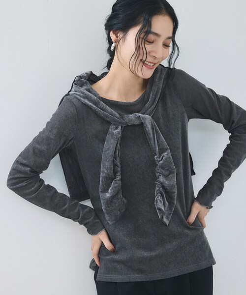 VIS(ビス)の「シアーベロアロングスリーブTシャツ(Tシャツ/カットソー・レディース・グレー/オフホワイト/ダークブラウン/ピンク・F)」の19枚目の写真