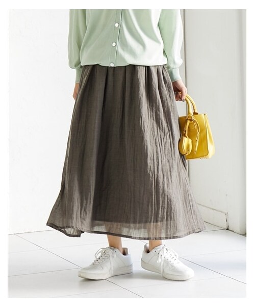 nissen（ニッセン）の「大きいサイズ　ふわりと軽い綿混楊柳ロング丈スカート（ゆったりヒップ）（スカート・レディース・杢ブルーグリーン/杢ベージュ/杢ネイビー/杢チャコール/杢ライラック・L/LL/3L/4L/5L/6L/8L/10L）」の14枚目の写真