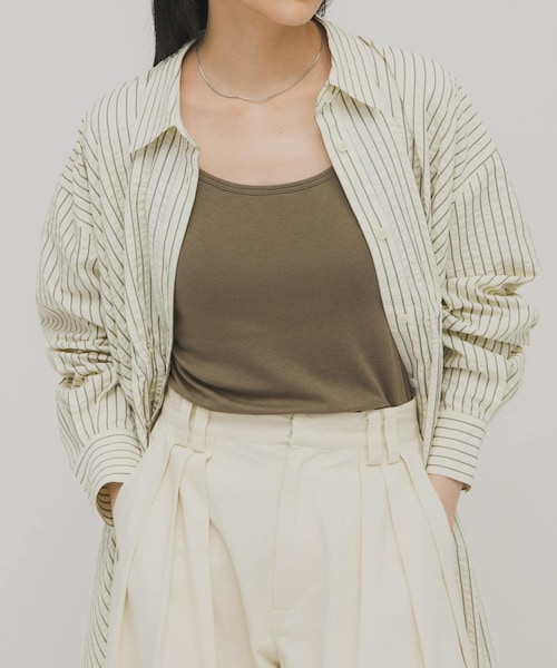 KBF（ケイビーエフ）の「スパゲティストラップカップ付きキャミ（キャミソール・レディース・IVORY/KHAKI/CHARCOAL/OFF/BLACK・One）」の5枚目の写真