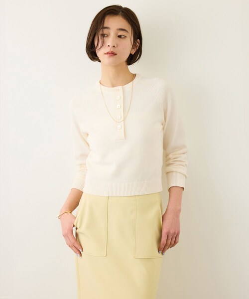 ROPE'（ロペ）の「ヘンリーネックラグランスリーブニットプルオーバー/イージーケア（ニット/セーター・レディース・ホワイト/ネイビー/レッド・F）」の16枚目の写真