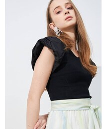 MERCURYDUO | 異素材ギャザースリーブコンパクトニット(ニット/セーター)