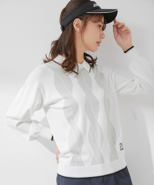 ROPE'（ロペ）の「ケーブル柄衿使いパフ袖長袖プルオーバー（ニット/セーター・レディース・ホワイト/グリーン/ネイビー・L/M/S）」の17枚目の写真