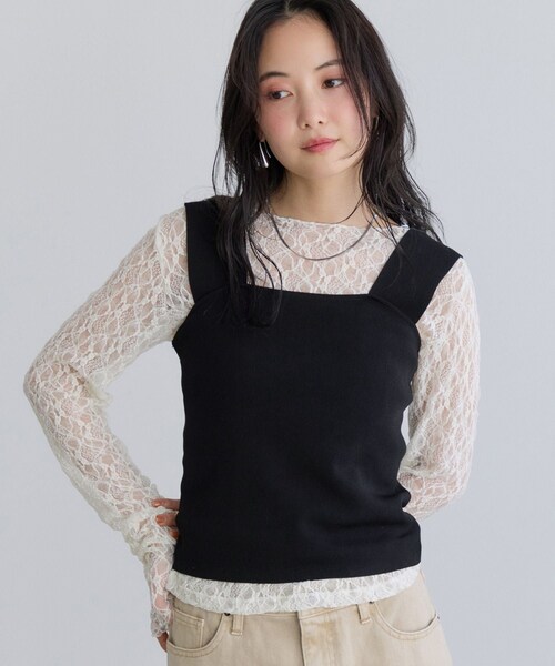 VIS(ビス)の「ICE BEAUTY ワイドショルダーニットインナー/UVケア・イージーケア・接触冷感(キャミソール・レディース・ブラック/オフホワイト/レッド・F)」の20枚目の写真