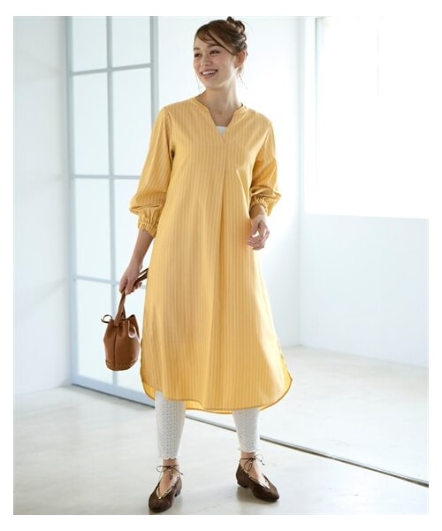 nissen（ニッセン）の「＜大きいサイズ＞スキッパーシャツワンピース（ワンピース・レディース・ブルー系/ラベンダー系/オフホワイト系/マスタード系・L/LL/3L/4L/5L/6L/8L/10L）」の7枚目の写真