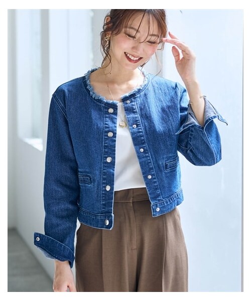 nissen（ニッセン）の「ノーカラーGジャン【OtonaSMILE】（ジャケット/アウター・レディース・黒/ユーズドブルー・M/L/LL/3L/4L/5L/6L）」の13枚目の写真