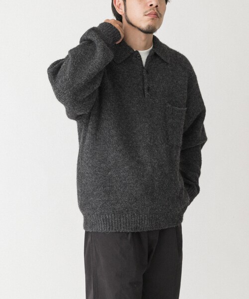 EKAL（エカル）の「シャギーニットポロプルオーバー（ニット/セーター・メンズ・グレー/ブラウン/フォーレンリーブス・M/L）」の9枚目の写真