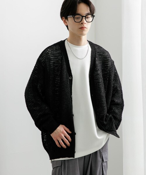 SENSE OF PLACE by URBAN RESEARCH（センスオブプレイスバイアーバンリサーチ）の「『ユニセックス』『洗濯可』シアーVネックカーディガン（カーディガン/ボレロ・メンズ・RED/BLACK/MINT・M/L）」の9枚目の写真