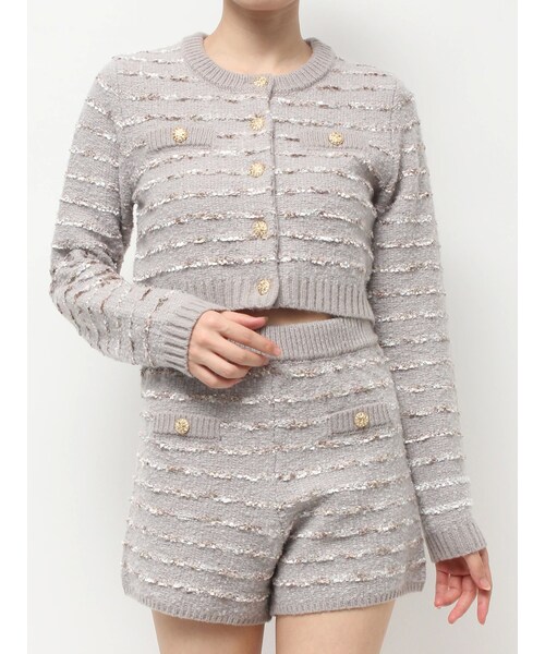 RESEXXY（リゼクシー）の「ツイードボーダーニットカーディガン【セットアップ着用可能】（カーディガン/ボレロ・レディース・ホワイト/グレー/ネイビー・F）」の2枚目の写真